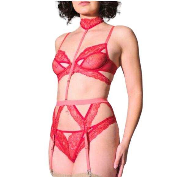 Thistle and Spire Kane Lace Garter Removable Choker Chili Red Medium - Picture 1 of 11